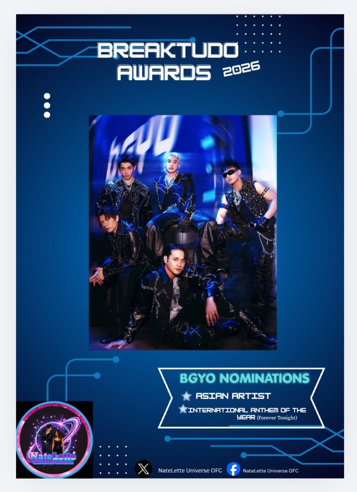 NLUstreaming's tweet photo. Hello NateLette please vote BGYO on Breaktudo Awards  2026 

⭐Asian Artist
 ⭐International Anthem of the Year (Forever Tonight)

Link to vote 
Asian Artist: https://t.co/vkqYJJplfu….

International Anthem of the Year: https://t.co/HAFPuYbImr… 

#BGYO @bgyo_ph https://t.co/UxksKfX2PU
