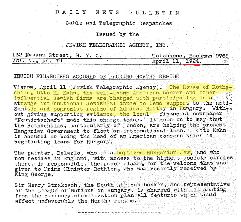catholic_cg's tweet photo. WW2 scripting/forward planning.

London Rothschilds, Warburgs &amp; other Jewish bankers financing the (anti-Jewish) regime of Admiral Horthy in Hungary (later ally of Hitler).

"The governments saw Hungary as a bulwark against Bolshevism."

para 7

https://t.co/LXx5PPjzCH https://t.co/uZqoDkAPLQ