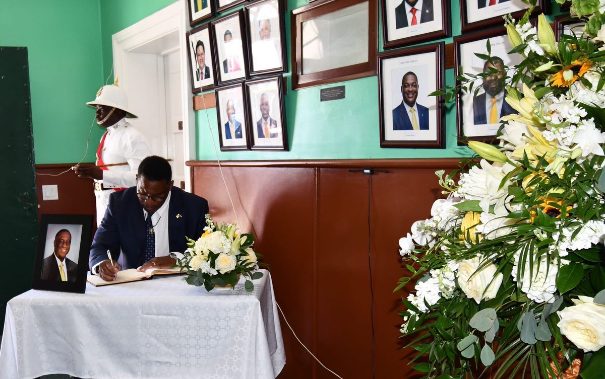 USEmbassyNassau's tweet photo. The United States Embassy extends its deepest condolences to the family, colleagues, and loved ones of the late Minister of Youth, Sports and Culture, The RT. Honorable. Neville Wisdom.

Ambassador Herschel Walker joined dignitaries at the House of Assembly to sign the official book of condolences, honoring Minister Wisdom’s service to The Bahamas.
 
The Embassy mourns his passing and recognizes his contributions to the nation’s youth, sports, and cultural community.
May his memory be a blessing to all who knew and loved him.