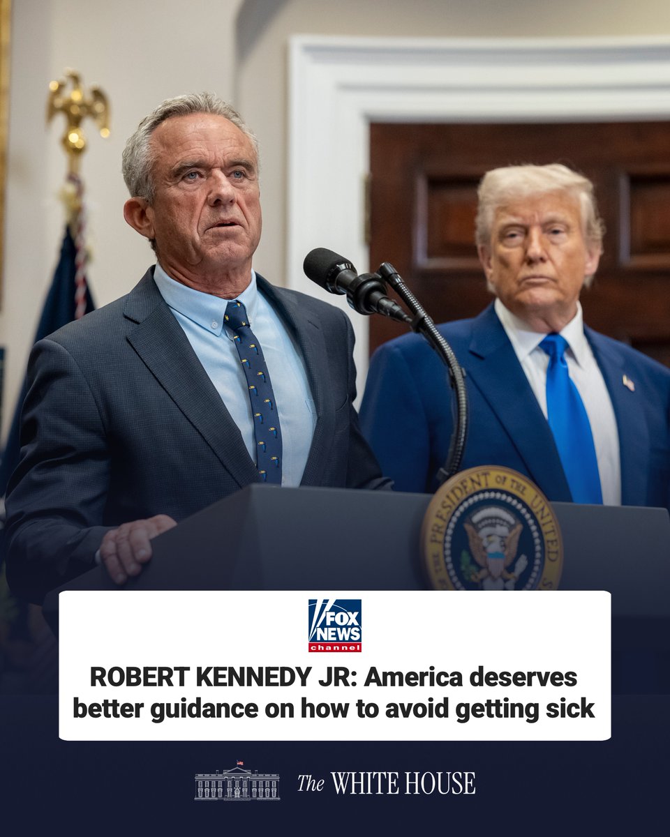 WhiteHouse's tweet photo. Today, @SecKennedy announced reforms to strengthen one of the institutions charged with preventive care across America with eight new members of the U.S. Preventive Services Task Force.

"America faces a chronic disease crisis that medicine cannot solve through treatment alone. We must put prevention at the center of American health care..." - HHS Secretary Robert F Kennedy Jr. 🇺🇸