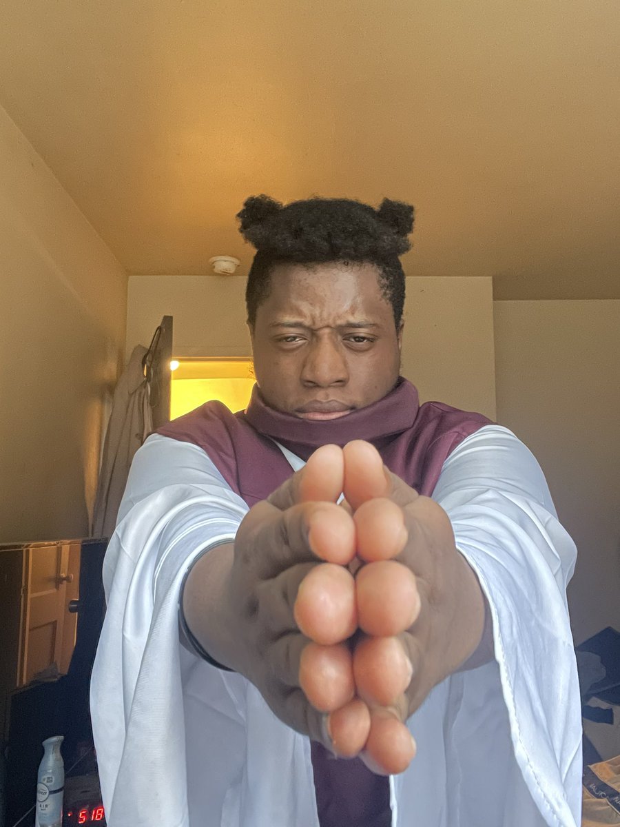 Novanagi's tweet photo. For those that guessed correctly, yes I did go and purchase a Choso cosplay. No joke this is the most comfortable outfit I’ve been in and yes I tried to style my hair with what I got because the wig was so messed up. As I type this my hair is still in these tiny buns and I feel good. Will improve on it soon