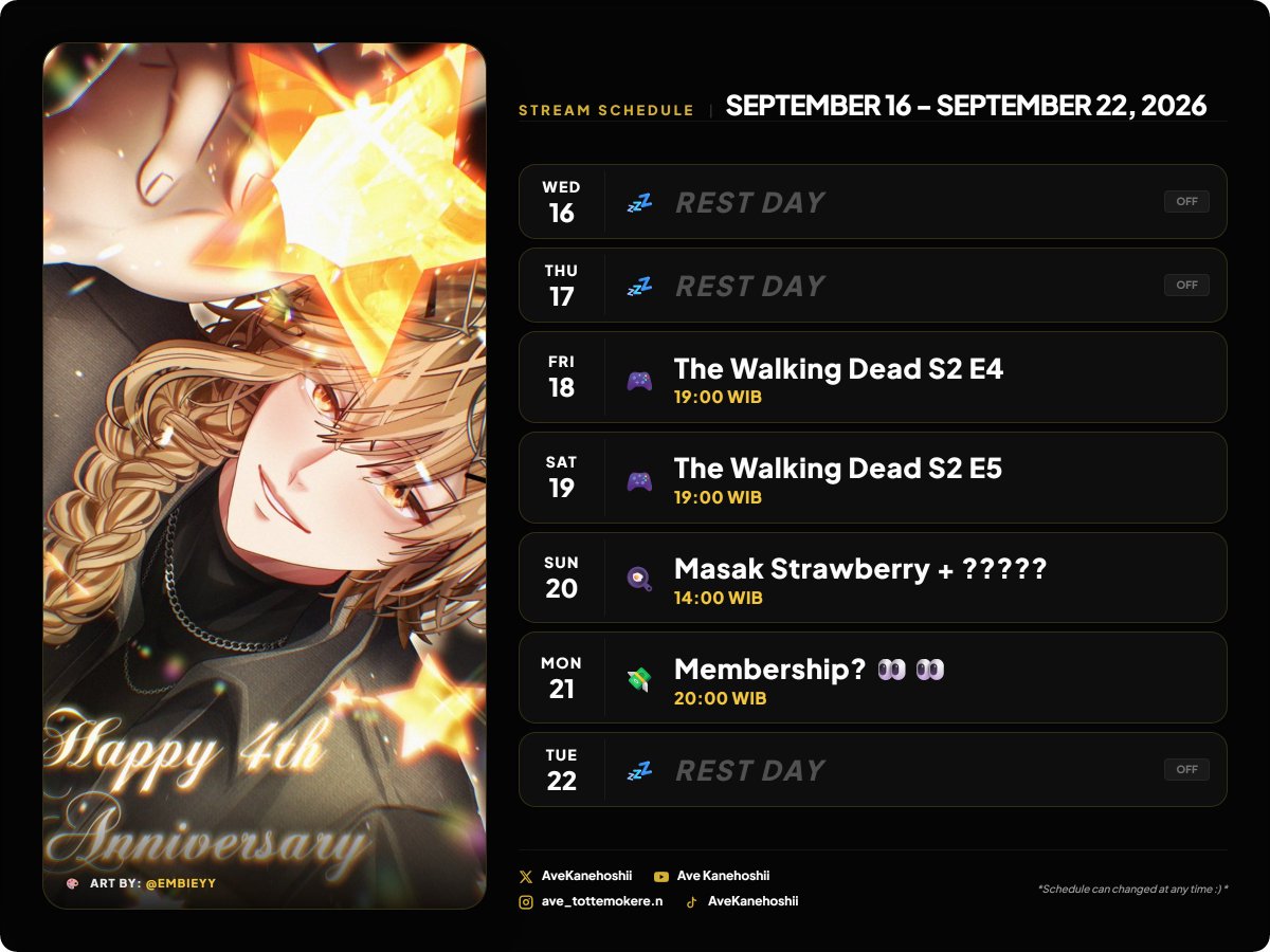 AveKanehoshii's tweet photo. Schedule!! 16-22 September 2026
πΈπΈπΈπΈπΈπΈπΈπΈπΈ
General : #avekanehoshii
Fan stuff : #savver
Fanart : #Createave
Meme : #memehoshii
Clip : #cliphoshii
Stream : #livehoshii
Merchandise : #merchoshii
Music : #musichoshii
Koleksi Kanehoshii : #aveliate
Shining Shimmering Art by @embiayy