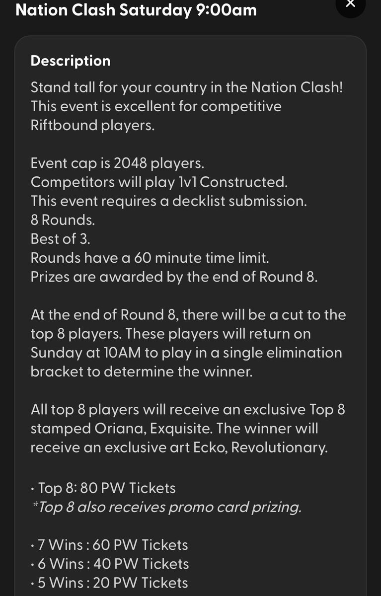 streetcatcards's tweet photo. some new side events, maybe we’ll see these for Convergence Fest too?
- Nation Clash: Super Saturday equivalent w/ top 8 promos &amp; (currently) a 1 of 1 champion promo 
- Team Trios Constructed
- Escalating Sealed: +1 pack per round
- 5 pack Chaos draft: using 1 pack from each set https://t.co/dH2byE3zzZ