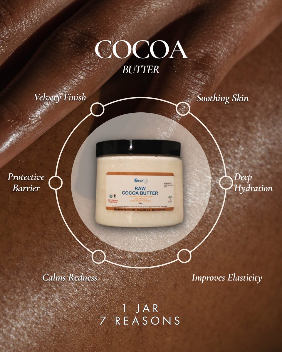 Clean360Empower's tweet photo. 7 reasons your skin is begging for raw cocoa butter:
1️⃣ Velvety finish
2️⃣ Protective barrier
3️⃣ Calms redness
4️⃣ Soothing relief
5️⃣ Deep hydration
6️⃣ Improved elasticity
One jar really does do it all. What's your go-to natural skincare hack? 👇🍫 https://t.co/f9r0LEsavV