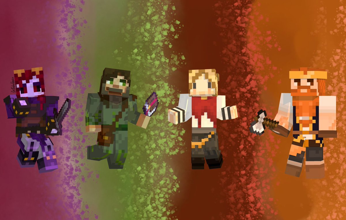 inthebadbookss's tweet photo. the devilled eggs, but minecrafted :D 
they’re all finally complete and together !!
~
do I know how to make cool graphics? no. did i forget to do lighting stuff on the poster recreation and can’t be bother to fix it? yes. was this fun anyway? hell yeah i love giggs dnd
#giggsdnd https://t.co/ImsmCcOleN