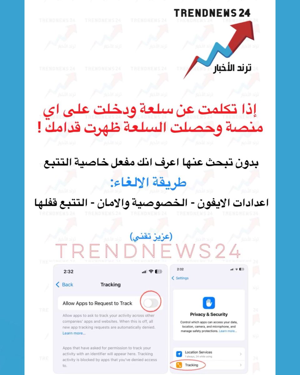 trendnews_24's tweet photo. إذا تكلمت عن سلعة ودخلت على اي منصة وحصلت السلعة ظهرت قدامك!

بدون تبحث عنها اعرف انك مفعل خاصية التتبع

طريقة الالغاء:

اعدادات الايفون - الخصوصية والامان - التتبع قفلها

(عزيز تقني) https://t.co/ZLBgowzP3C