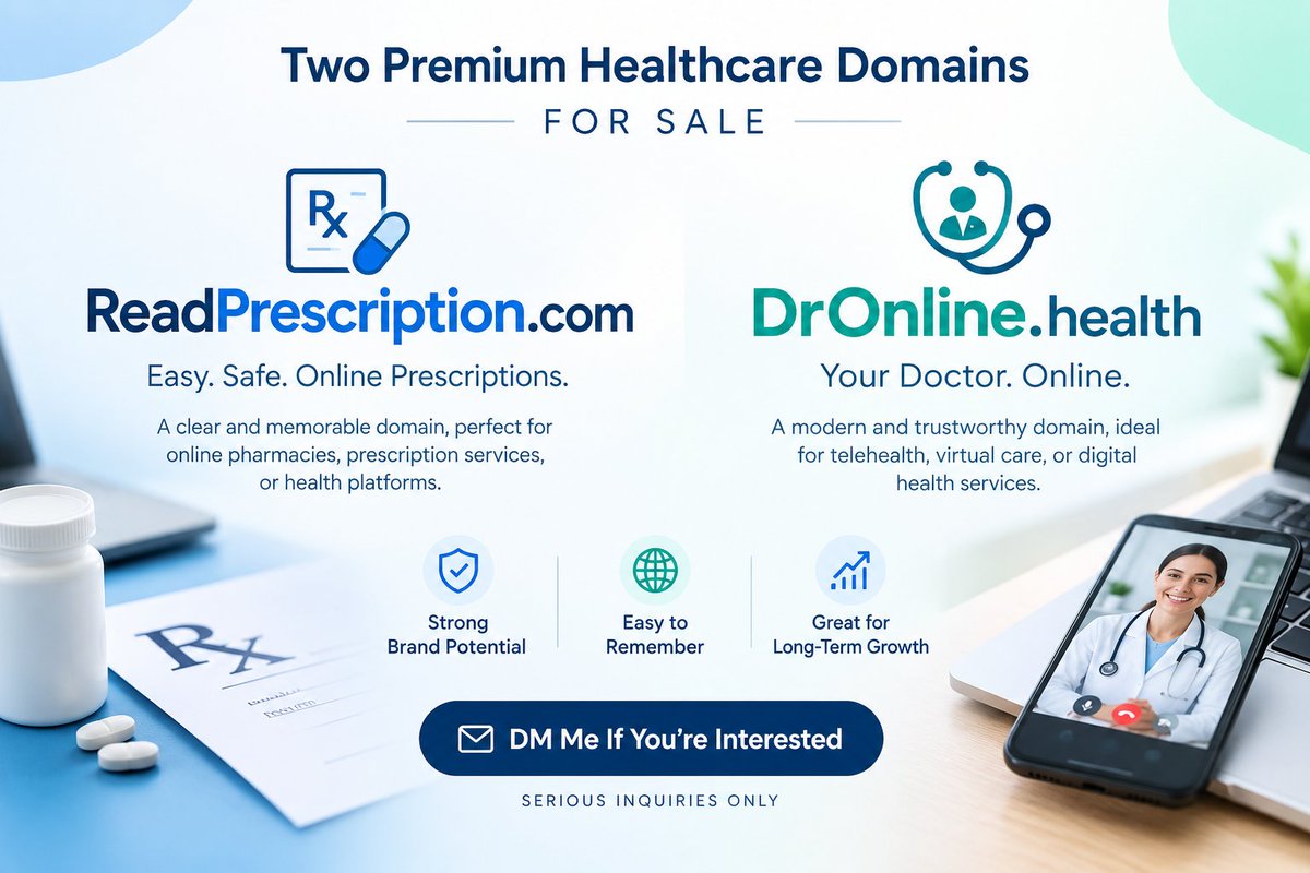 KatJohnsoon's tweet photo. @AirDoctorApp I’m offering 2 healthcare-related domains for sale: https://t.co/MEQ9Kklig0 and https://t.co/gCEOmKk60k. Both could be a strong fit for telehealth, digital health, or online prescription services. https://t.co/zFDKmVe7pB