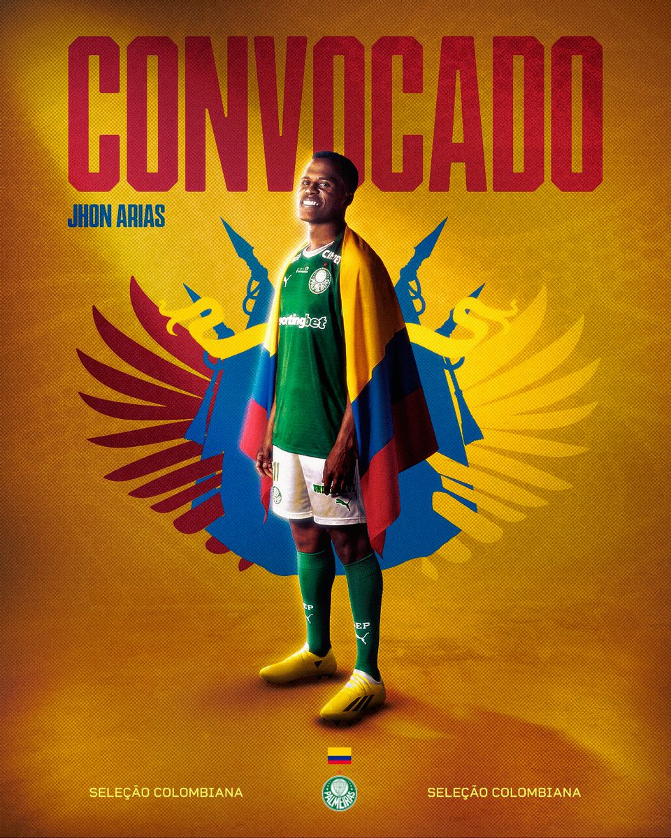 Palmeiras's tweet photo. Meu camisa 1️⃣1️⃣ é seleção! 🇨🇴

Jhon Arias foi convocado pela Colômbia para os amistosos da próxima Data FIFA! Pra cima, meu atacante! 💚 https://t.co/iGmBcf5Oqv