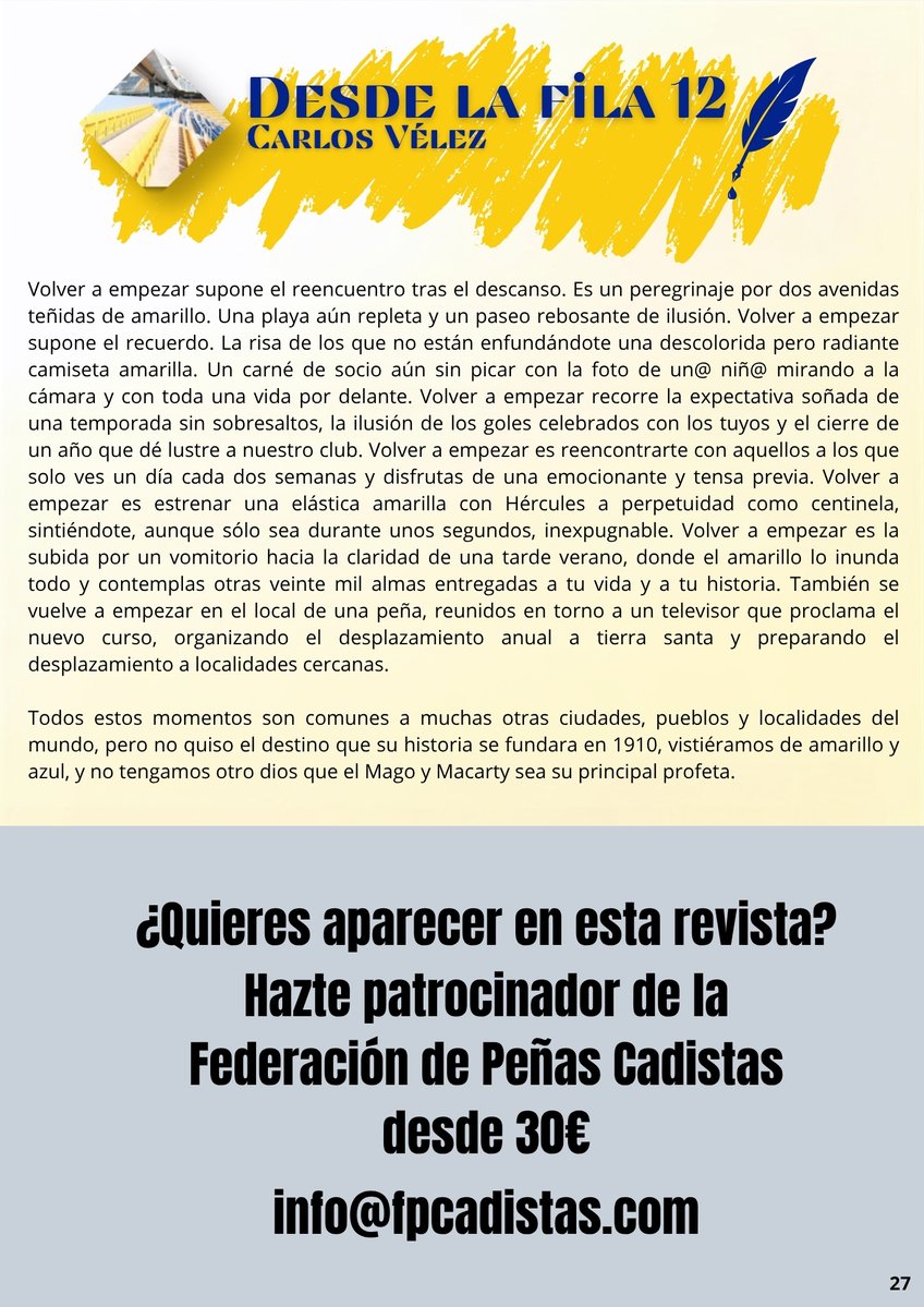 FPCadistas's tweet photo. REVISTA EN AMARILLO Y AZUL
Desde la Fila 12 (Carlos Vélez)
Una vuelta de tuerca (Fede Romero)
Conrazón cadista (Fernando Arévalo) https://t.co/u2WCa1PWaL
