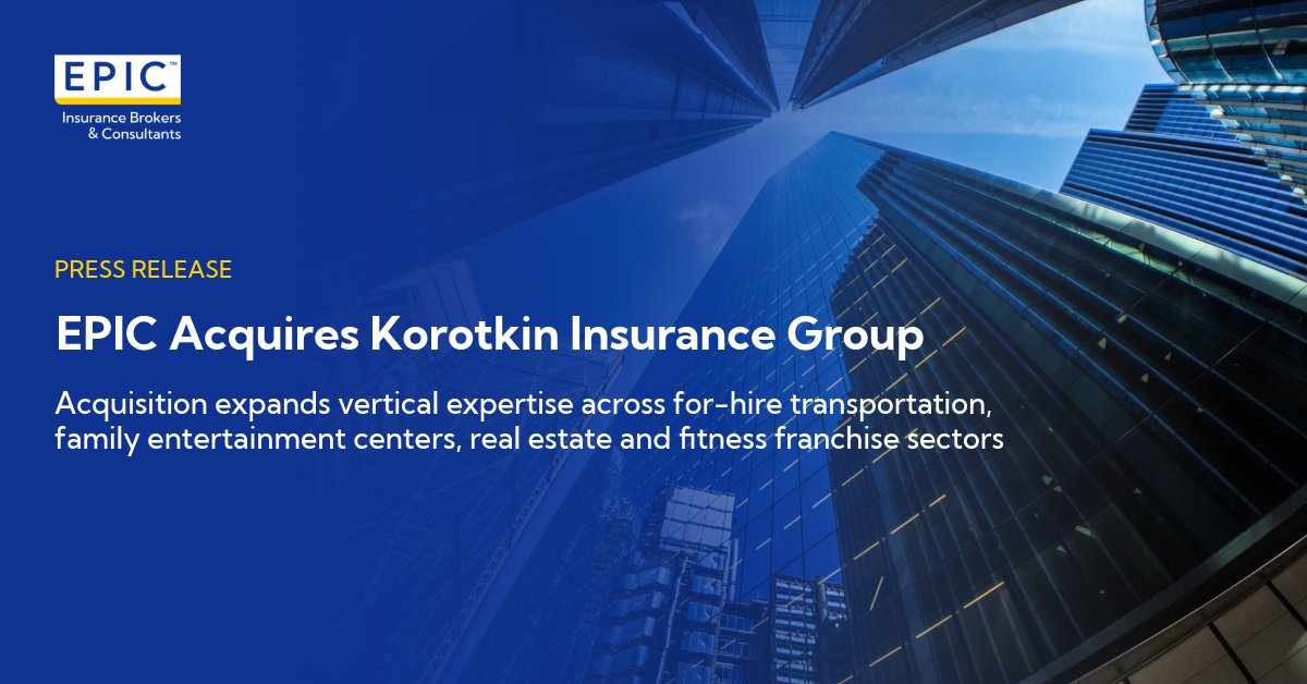 EPIC_Insurance's tweet photo. We’re pleased to announce the acquisition of Korotkin Insurance Group (KIG), a fifth-generation independent brokerage with more than a century of history in Michigan. Learn more: https://t.co/DueBP3mUaT

#EPICInsurance #InsuranceIndustry #Acquisition https://t.co/Iu7oj1f6UL