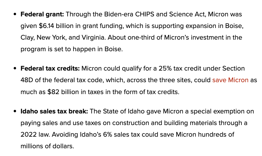 RealTheoWold's tweet photo. Micron is receiving $4 million in tax breaks for every job it is creating in Idaho.

And most of those jobs are going to immigrant newcomers and H-1Bs.

What exactly is Idaho getting out of this? https://t.co/3A34jzYb0u