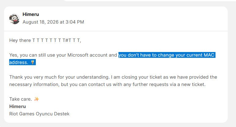 TTTORKO's tweet photo. @RiotK3o My old account mentioned on the ticket, so as you can see , 3 of player support allowed me to play on a new pc , that's why I am saying ik I did a mistake before and I respect Riot tos and I am trying to play clean like before for many years , so what should I do now @RiotK3o https://t.co/eU50pK0CgR