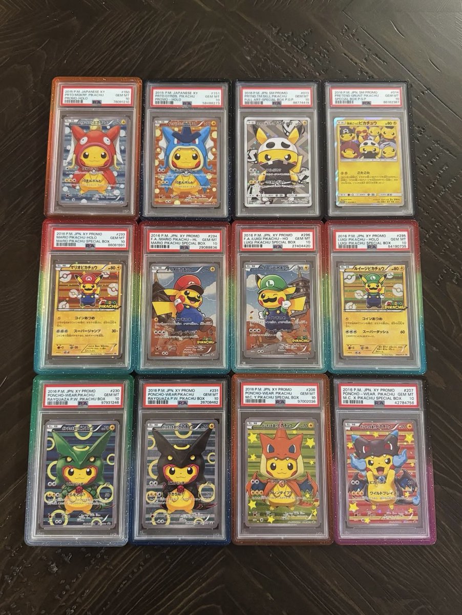 astro_degens's tweet photo. GIVING AWAY one of these PSA 10 GEM MINT Pikachu Promos! ⚡🎁

Some of the most iconic and collectible Pikachu promos ever released all in one lineup.

Valued at over $66,000 USD. 💎

From Mario Pikachu to Poncho-Wear Pikachu, these are true grails that every Pokémon collector dreams of owning.

One lucky Trainer will be adding one of these incredible Pikachu cards to their collection.

Just follow, like, repost & reply with your favorite Pikachu promo for your chance to win.

Good luck, Trainers! 🍀🔥