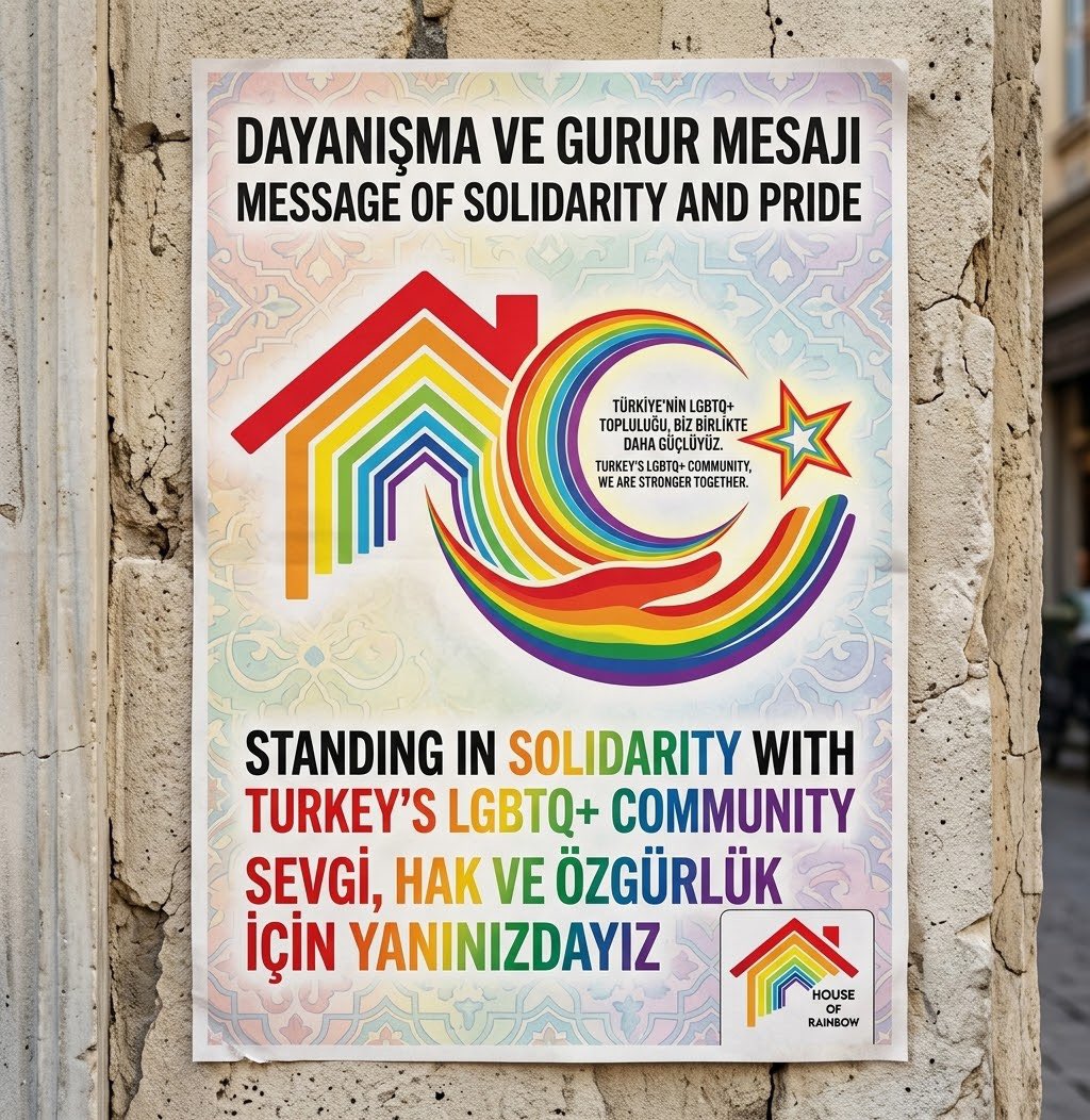 HouseOfRainbow's tweet photo. House of Rainbow stands in love and solidarity with the LGBTQ+ community in Türkiye. We honour your courage, resilience and dignity. You are seen, valued and not alone. May justice, freedom, safety and equality prevail. We stand with you. https://t.co/QttA9kGP46
