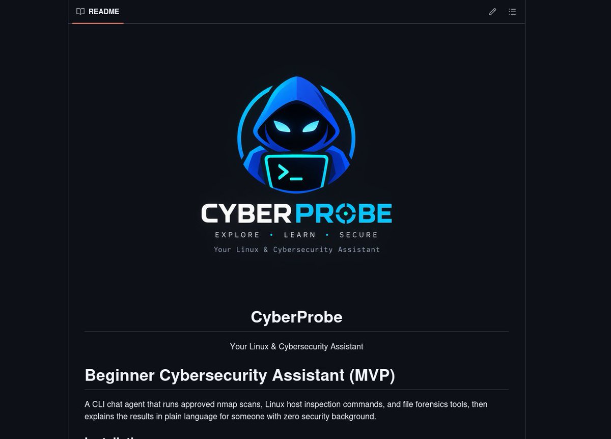 GadScript's tweet photo. 🥳🥳 Finally launched my new AI-powered cybersecurity agent — CyberProbe! 🛡️🤖🔥

Check it out 👇
https://t.co/fJb1eSc7Z5 #ArtificialIntelligence #CyberProbe #Python #Linux #OpenSource #InfoSec https://t.co/Mq4agW459g