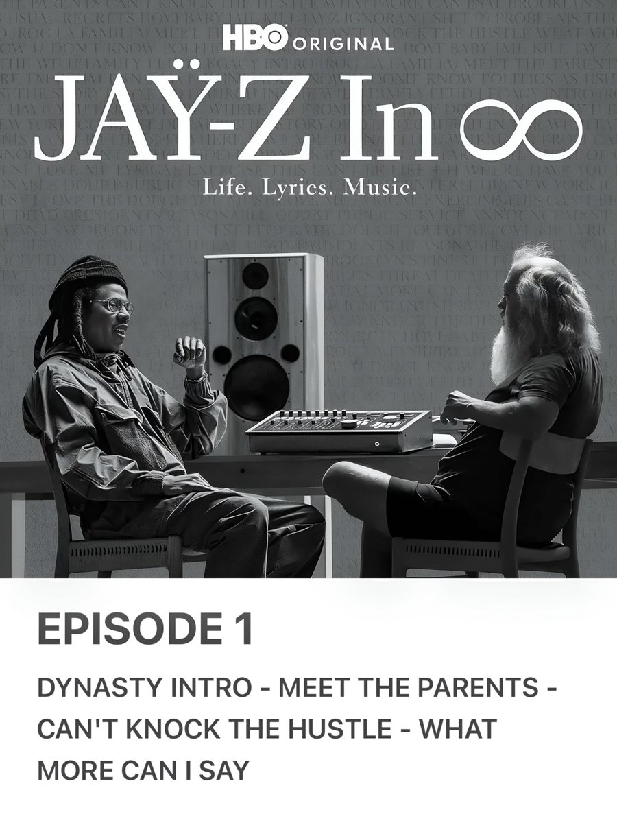 JAYZeBeyonce's tweet photo. DOIS PRIMEIROS EPISÓDIOS DA SÉRIE "#JAŸZIN8" ESTREIAM AMANHÃ NA HBO MAX! ♾️

No primeiro episódio, JAŸ-Z abordará as faixas "Dynasty Intro", “Meet the Parents”, “Can’t Knock the Hustle” e “What More Can I Say”.

Já o segundo episódio mergulhará nas faixas “Brooklyn’s Finest”, “I Love the Dough” e um pouco mais de “What More Can I Say".