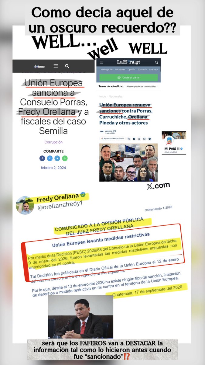 Mipais100's tweet photo. El juez Freddy Orellana envió 
a juicio al FARISEO Zamora 
por encontrarlo CULPABLE
de LAVAR DINERO‼️

Freddy Orellana fue el que 
resolvió que los TRANZAS
de Zemilla INSCRIBIERON 
MUERTOS y por eso fue
CANCELADO‼️

Lo anterior le costó a Orellana 
una PERSECUCIÓN de parte de
ONGs locales y extranjeras, por los 
demoKrataZ de Todd, los de Peyker,
por los primos CARADURAS, por los
ZemilleroZ-RaiceroZ…y obviamente 
por los FAFEROS ENCABEZADOS 
por Emisora$ VENDIDA$, FAFA-Libre,
los “faiseítos” Zamora, y la 
FamiMAFIA de los Marroquín 
de La Hora‼️

En MANADA atacaron al juez 
Freddy Orellana por sus resoluciones‼️

Hoy 17 Septiembre, Orellana publica
en su cuenta de X, que la sanción 
en su contra de la Unión Europea 
fue levantada DESDE Enero/26‼️
Que extraño que NINGÚN FAFERO
supiera de la noticia⁉️

Los FAFEROS y los putitokers 
seguro publicarán que la UE
es del “pacto de corruptoX” por
haberle levantado la sanción 
al juez Freddy Orellana‼️😄