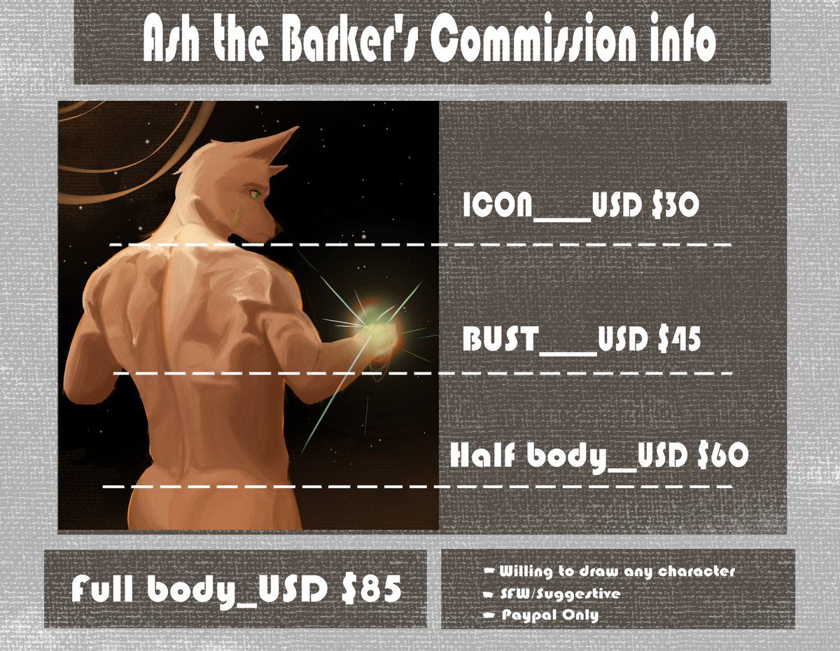 Ashthebarker's tweet photo. Good afternoon! To those who are interested...

I'm opening emergency commissions!

Feel free to DM me if you have any questions https://t.co/67kkIiiU12