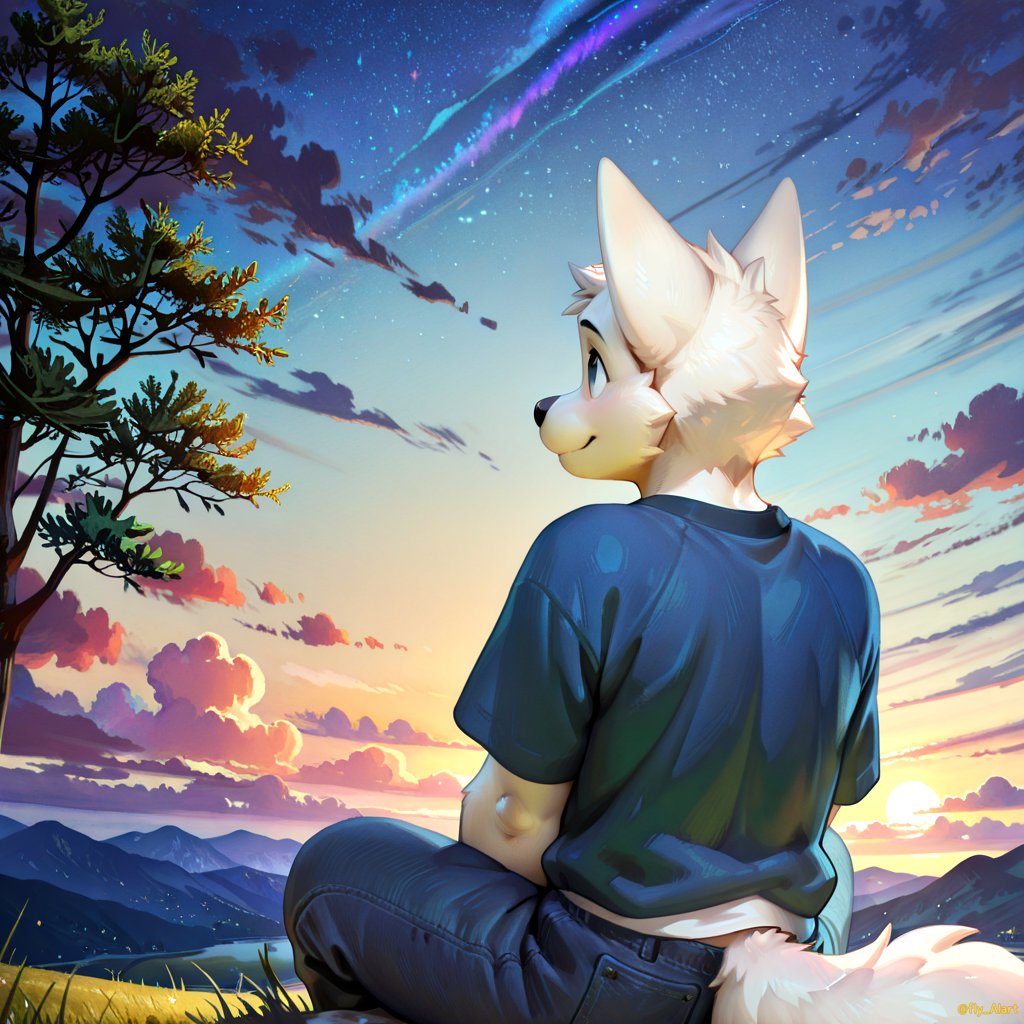fly_AIart's tweet photo. A little fox enjoying the beautiful scenery under the sunset -2. 🦊🌅
#AI #AIart #furry #furryart https://t.co/975pCOjOjh