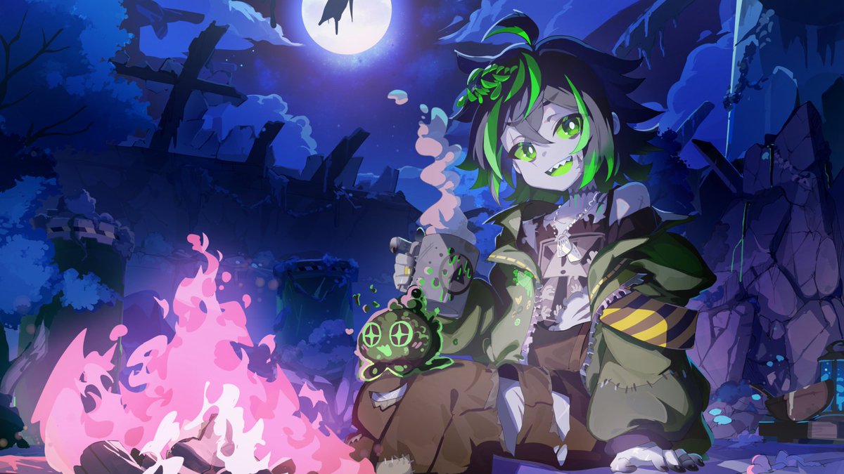k3nzoteruya's tweet photo. Congrats on the debut and HAPPY BIRTHDAY, Phisnom! 🍏🎉🎂

Thank you so much for entrusting me with your key visual! I had lot of fun drawing this background!
#biohazart https://t.co/leMeZL60oN