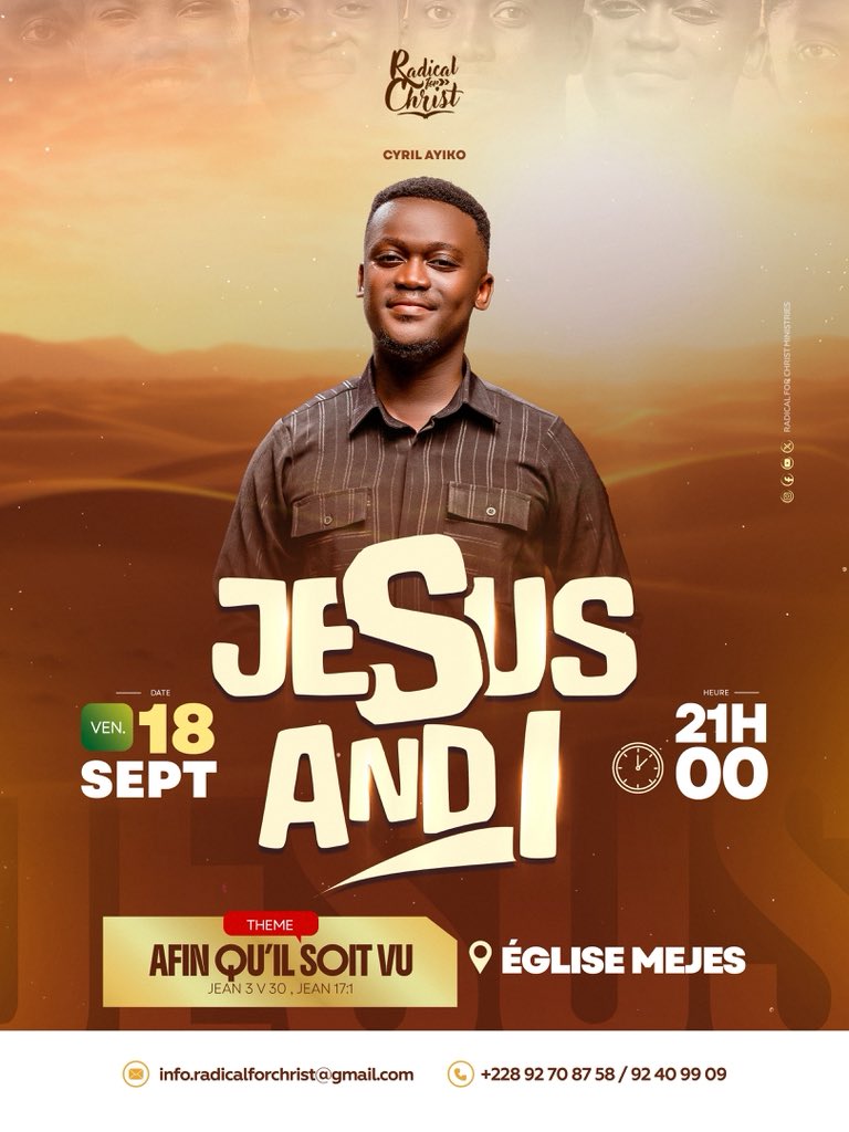 R4C_228's tweet photo. 🔥 JESUS &amp; I, c’est DEMAIN ! 🔥

Retrouve Cyril Ayiko pour une nuit spéciale de louange et d’adoration ! 🙌🏾✨

🗓️ Vendredi 18 sept.
⏰ Dès 21h00
📍 Église MEJES

Invite un proche et viens vivre ce moment avec nous ! 🤍 https://t.co/kfUjvQUt6Z