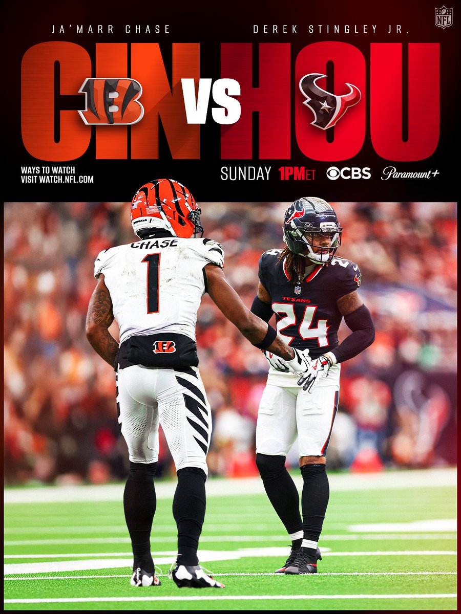 Who is taking this head-to-head? 👀

CINvsHOU – Sunday 1pm ET on CBS/Paramount+
Stream on @​NFLPlus 
 [📷](https://pbs.twimg.com/media/HScxeTQXIAAmKJa.jpg) http