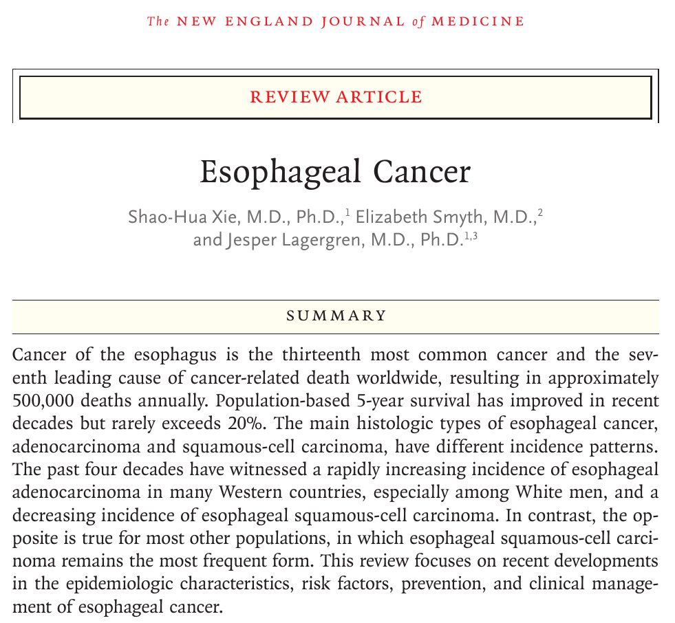 MHcsba's tweet photo. New england Journal of Medicine (NEJM) 2026 - Cáncer de esófago
#MedEd #MedTwitter #MedX 
https://t.co/mPnd2VIWaZ
DOI:10.1056/NEJMra2516631 https://t.co/TL0KguHgI3