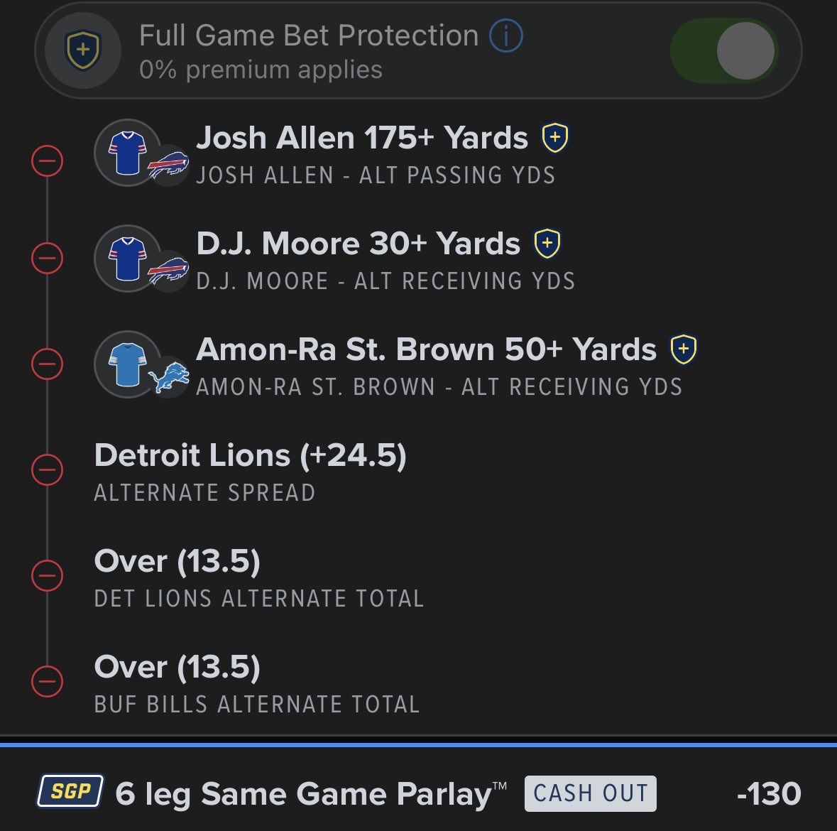 Antwon2572's tweet photo. @WhatsYaWager @BovadaOfficial 

Josh Allen 175+ Pass Yds, DJ Moore 25+ Rec Yds, Amon Ra 50+ Rec Yds, DET &amp; BUF Over 13.5 Team total pts each, DET +24.5(-130)

#whatsyawager https://t.co/B1W3gPAthW