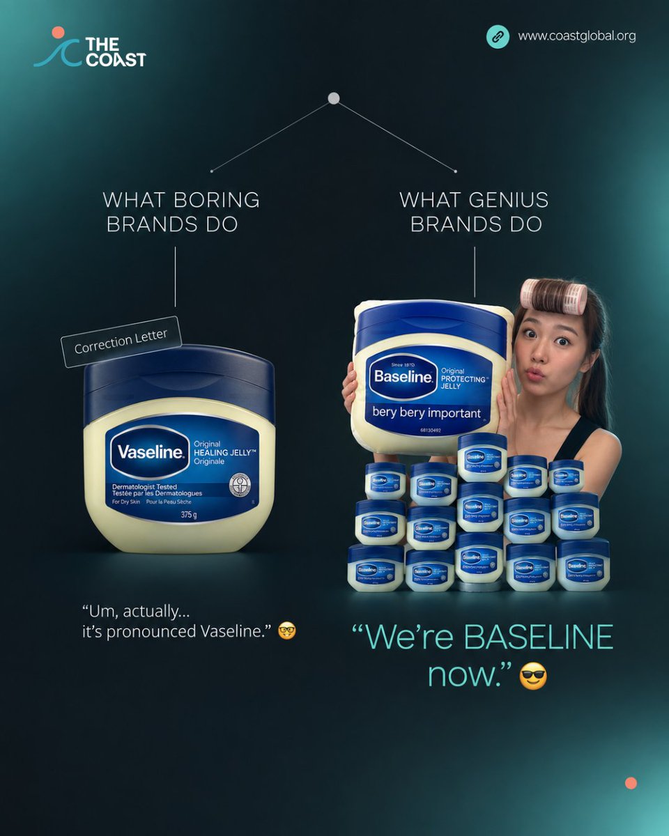 TheCoastHQ's tweet photo. Correcting a viral mispronunciation is a rookie mistake. Vaseline renamed itself instead, and it's the smartest marketing decision any legacy brand has made all year. https://t.co/DZsaCYrxPr