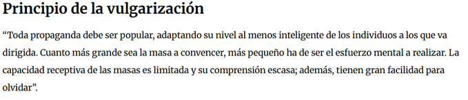 Lurgabe's tweet photo. @Mtelladof Es el Principio de Vulgarización de Goebbels. Habla para los más limitados intelectualmente de la sociedad. Ahora les ha dado por ahí y así no se habla del ATICAZO y que ya han admitido que era para Ayuso.
#cahopescao https://t.co/ESAno8QwOt
