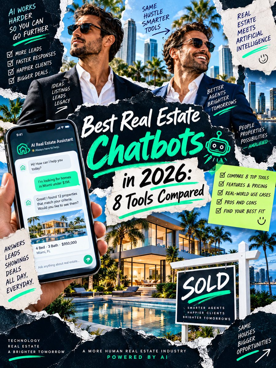 ZoneTchAi's tweet photo. Compare 8 top real estate chatbots for agents and teams by pricing, CRM, MLS/IDX, lead qualification, automation, and handoff.
https://t.co/K16fk4Rl3i
.
.
#AI #ArtificialIntelligence #TechTwitter #GenerativeAI #AIArt #LLMs #ChatGPT #realestate #tech #home https://t.co/SuCCryv7jB