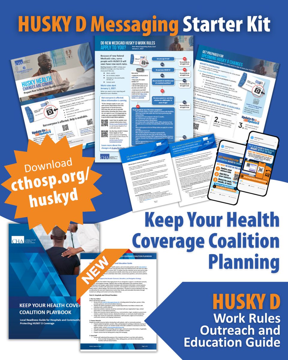 cthosp's tweet photo. HUSKY D #Medicaid resources to educate patients and providers ➡ Download all current and future materials 🔗 https://t.co/WheR9hgqCK

📣 HUSKY D Messaging Starter Kit: Now available in English, Spanish, and Portuguese
📣 Outreach and Education Guide for coordinated communication https://t.co/KEW6UDyqlT