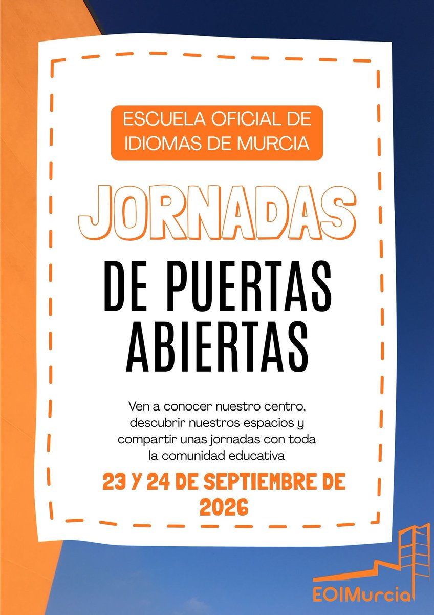 EOIMurciacentro's tweet photo. Ven a visitarnos y asiste a la clase que tú quieras. Abrimos la puertas de nuestra escuela el miércoles 23 y jueves 24.
¡Te esperamos! https://t.co/emMMeTIPUr