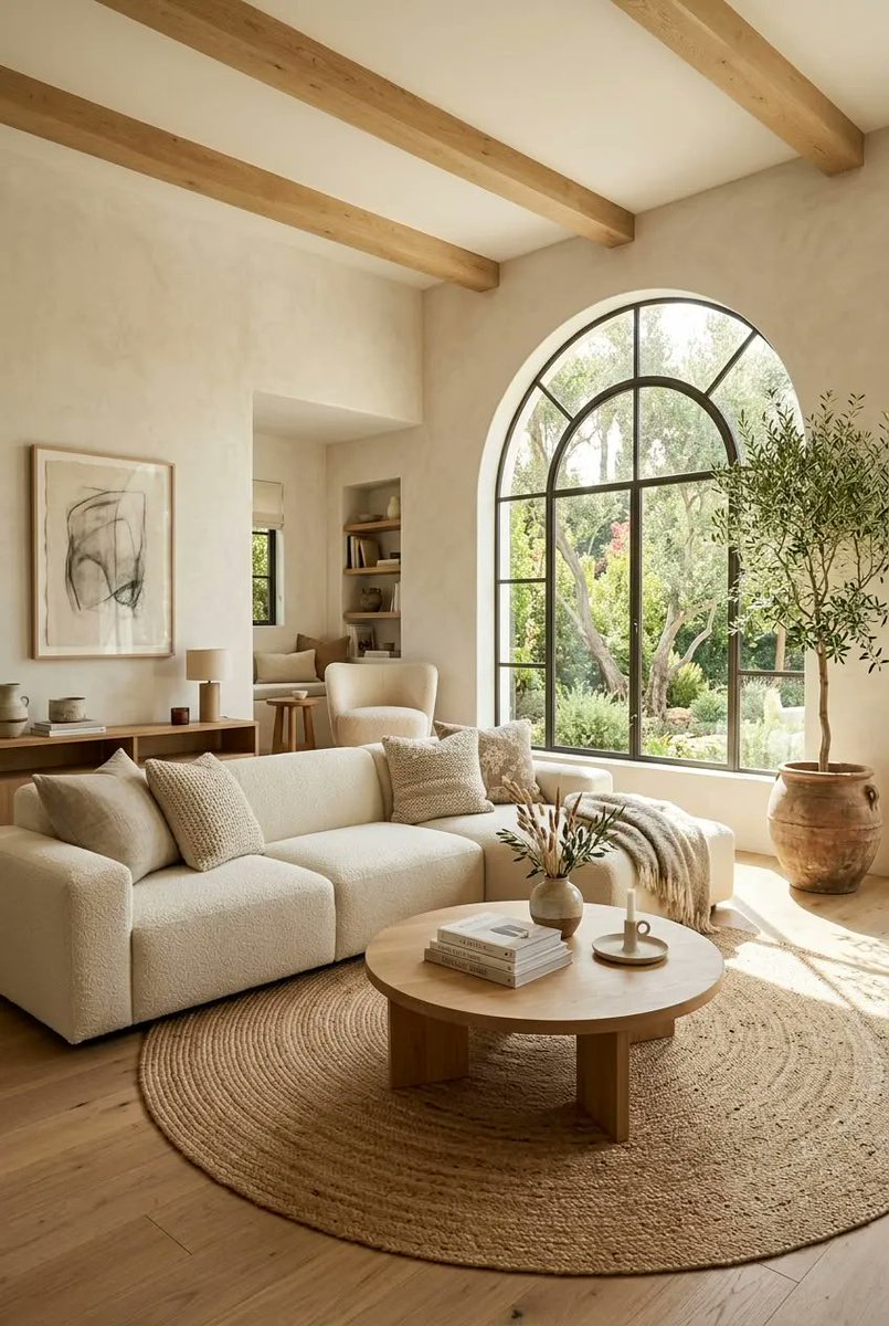 NoraCreates's tweet photo. Earthy textures and soft light — that's a style, not luck. Four palettes that land the same feeling: warm minimal, japandi, earthy modern, classic. Same room, four moods. Which one would you live in? 👇 #InteriorDesign #HomeDesign https://t.co/0VipJaWVTE