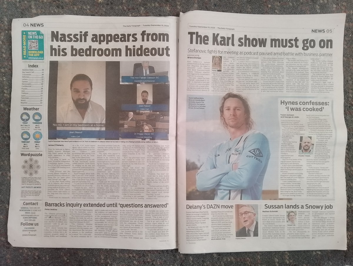 matthaydenau's tweet photo. #DailyTelegraph above caught my eye on September 15 because of "cooked" Hynes (Hayden) on cover. Story featured Braydon (Bray🫏Don, Hayden). Another spread had "(m)attack" twice next to Hayden (Panettiere), "dead". See #neurolinguisticprogramming?🙄 https://t.co/T8GXLobQvE https://t.co/bhpQOBSQqL