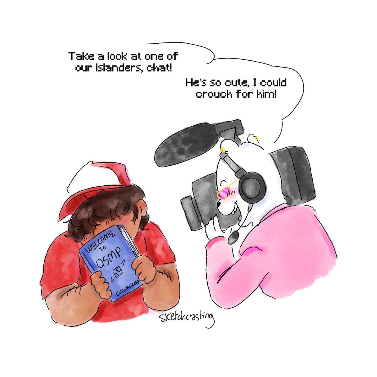 sketchcasting22's tweet photo. DAY 2 #tomatosauceweek
Roleswap! Gen didn’t know what to do for Tomatito’s face so I have him covering it. He’s very shy. qKatie would have favoritism and it shows on camera LOL 
#qsmp #mcyt #qsmpfanart #katieb #minecraft https://t.co/gLUvuPnbfZ