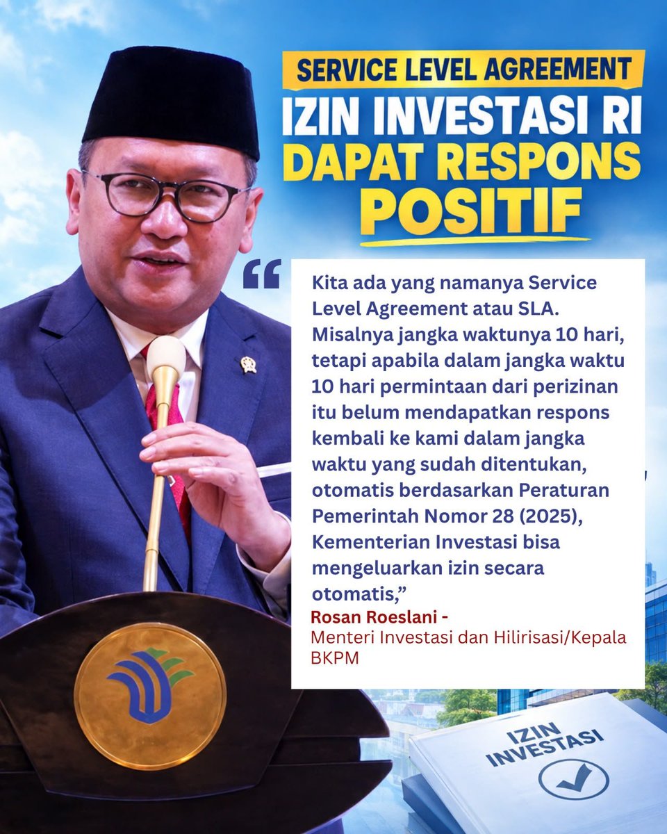 doqletes's tweet photo. Daya saing investasi Indonesia dapat diperkuat melalui pelayanan yang semakin profesional dan terintegrasi. #PelayananInvestasiIndonesia https://t.co/4ndksCFwlG