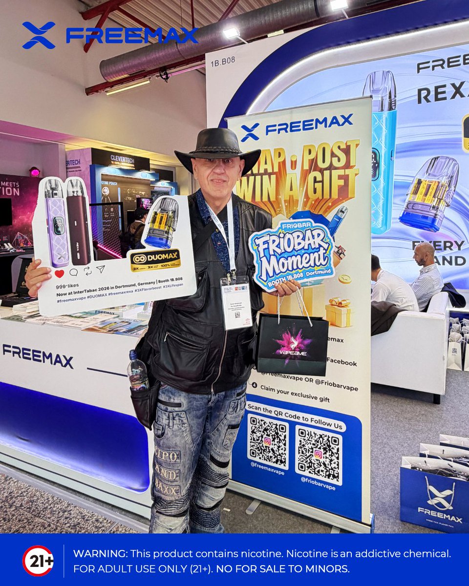 Freemaxvape's tweet photo. InterTabac 2026 has officially wrapped up.
Thank you to everyone who stopped by FREEMAX at Booth 1B.B08 in Dortmund. See you at the next show.
#FREEMAX #InterTabac2026 #Dortmund #VapeExpo
Warning: This product contains nicotine. Nicotine is an addictive chemical. Must be 21+. https://t.co/uCPzlUTU2B