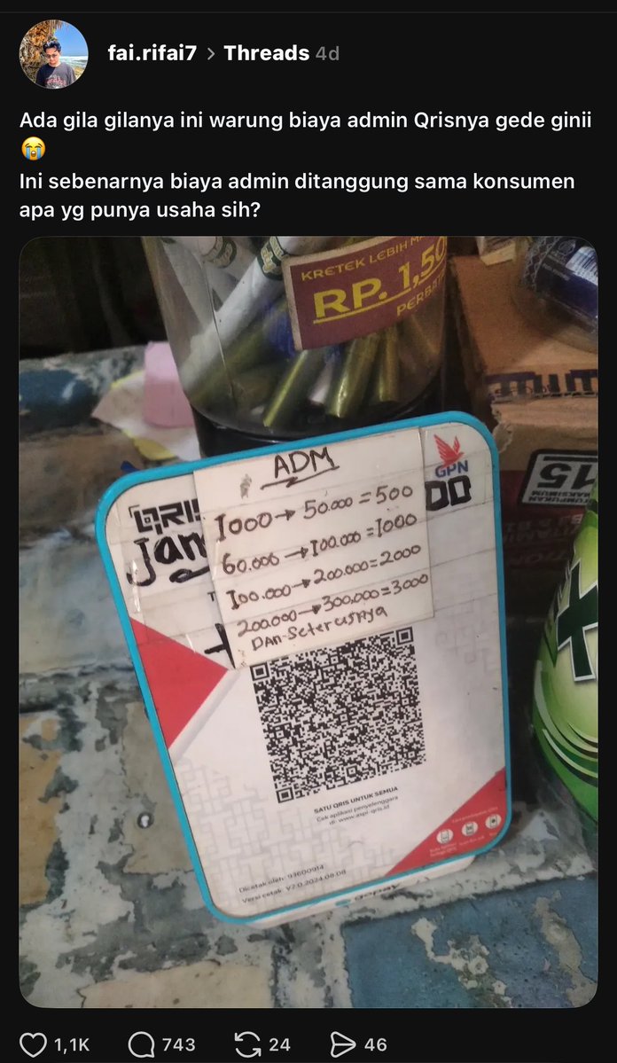 gemowya's tweet photo. sumpa baru tau adm qris warung segede ini?? serius gasih😭 https://t.co/AjmI1sss9T
