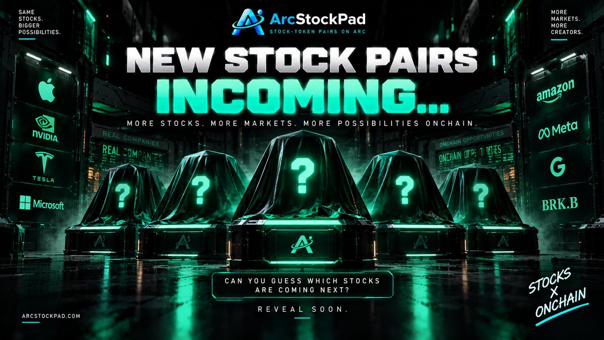 ARCSTOCKPAD's tweet photo. 👀 NEW STOCK PAIRS INCOMING...

ArcStockPad is expanding.

More stocks.
More markets.
More possibilities onchain. 🔵
Can you guess which stocks are coming next?
Reveal soon. ⏳

ArcStockPad — Stocks × Onchain.

@arc https://t.co/9JnYJFmYcz