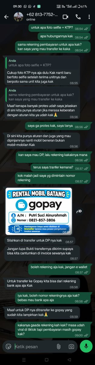 andaikubukanm's tweet photo. ❗❗HELP RT❗❗ 
Please x do your magic

Jadi saudaraku mw sewa mobil dan kena tipu hampir 2 jtan, penipu pakai rekening nomer gopay untuk transaksi, saya tidak akan share bukti chat korban dan pelaku untuk privasi. Saya lampirkan bukti chat saya yg mencoba jebak penipu ini. - https://t.co/0110KT49aN