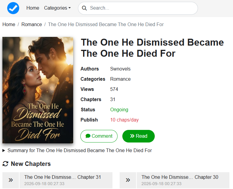 ExpReader's tweet photo. The One He Dismissed Became The One He Died For novel read:
CP: Claire and Miles
Read Full chapter: https://t.co/3E4zG91kXB https://t.co/BF5MU9sokQ