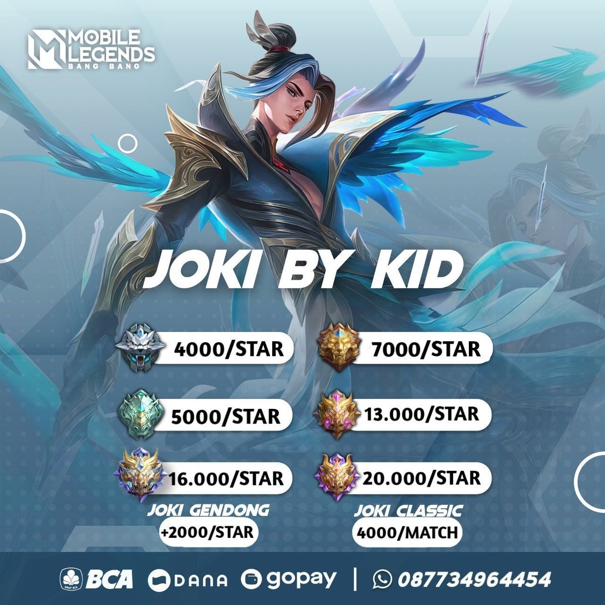 jaskied's tweet photo. PRICELIST SEASON 42
JOKI BY KID

keuntungan joki disini;
Privasi aman 100%
Proses 1-2 hari

Paket epic II to mytic: 190k
full grading 140k

Order bisa langsung chat ke WA yang baru ya
https://t.co/F0GBbx8jlm https://t.co/sSjeY0Cg1C