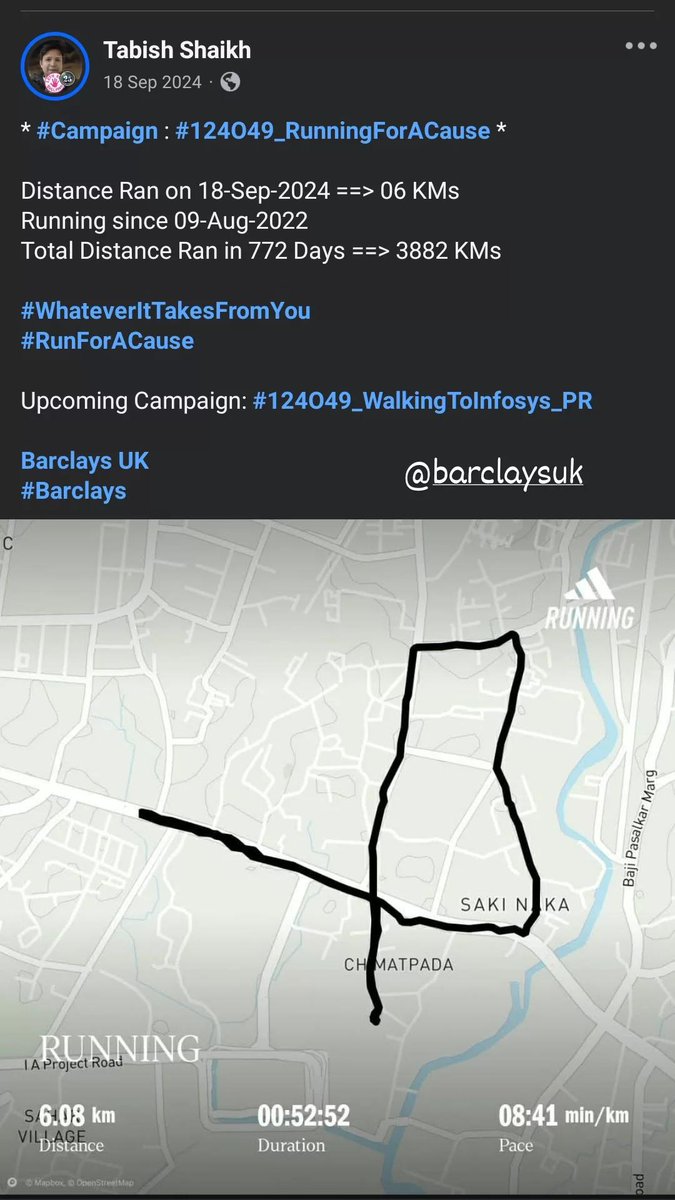 TabishSk21's tweet photo. * #Campaign : #124O49_RunningForACause *

Distance Ran on 18-Sep-2023 ==> 05 KMs
Running since 09-Aug-2022 
Total Distance Ran in 406 Days ==> 2031 KMs

#WhateverItTakesFromYou
#RunForACause

Upcoming Campaign: #124O49_WalkingToInfosys_PR 

@hcltech 
#HCLTechnologies https://t.co/c6V4RZzWqr