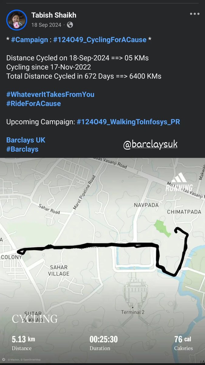 TabishSk21's tweet photo. * #Campaign : #124O49_RunningForACause *

Distance Ran on 18-Sep-2023 ==> 05 KMs
Running since 09-Aug-2022 
Total Distance Ran in 406 Days ==> 2031 KMs

#WhateverItTakesFromYou
#RunForACause

Upcoming Campaign: #124O49_WalkingToInfosys_PR 

@hcltech 
#HCLTechnologies https://t.co/c6V4RZzWqr