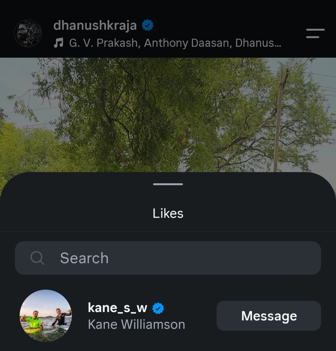 Dhanush_Trends's tweet photo. New Zealand cricket legend Kane Williamson liked @dhanushkraja’s latest Instagram post. 🫡❤️

Two legends, two different fields, one iconic bond. 🐐

#OM https://t.co/esQWJoeggc