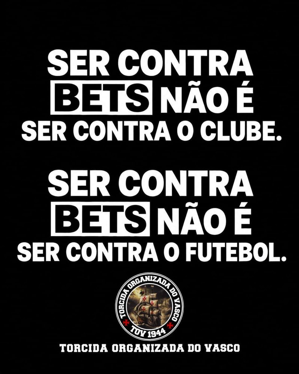 TOV1944's tweet photo. SER CONTRA AS BETS NÃO É SER CONTRA O CLUBE. NÃO É SER CONTRA O FUTEBOL.

É justamente porque amamos o futebol e reconhecemos sua importância na sociedade brasileira que precisamos discutir esse assunto com responsabilidade.

++++++ https://t.co/E000tXcXFW