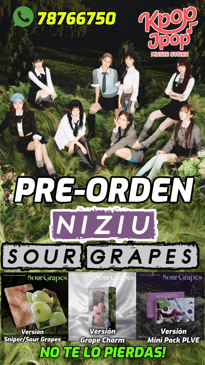 KpopJpop_store's tweet photo. 🏮⛩️ #KpopJpopMusicStore ⛩️🏮
ⓅⓇⒺⓄⓇⒹⒺⓃ 
#NIZIU_SOUR_GRAPES +ADUANA+Envio Korea-Bolivia

‼️ +Información‼️  👥 al 📲 78766750👉 whatsapp 📩 https://t.co/HDc4Ordmuz 

#Album #kpopstore #Bolivia #KPOP #KpopBolivia #kpopalbums 
#NiziU #니쥬 #SourGrapes #NiziU_SourGrapes https://t.co/056SJRij8h