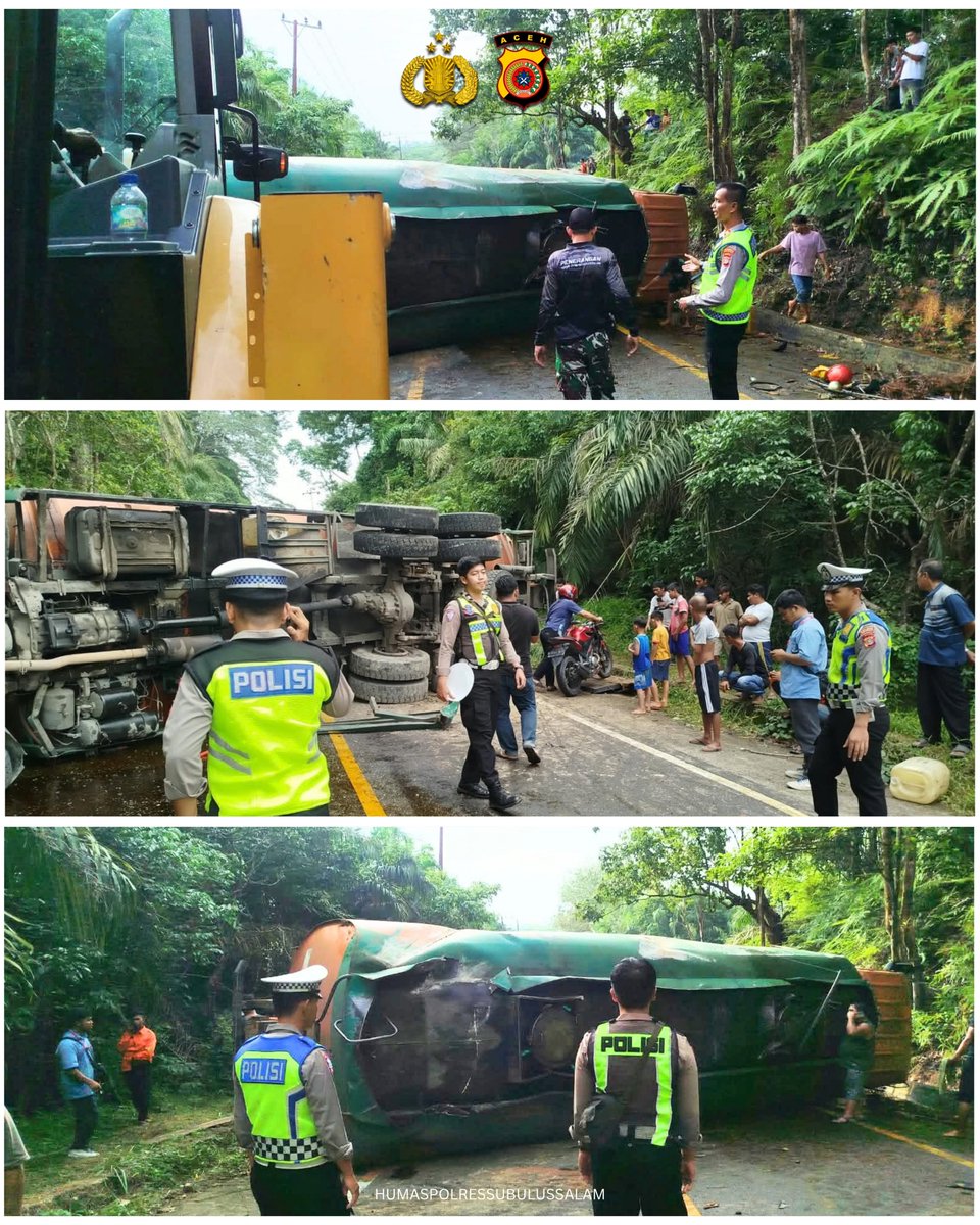RESSUBULUSSALAM's tweet photo. Gerak Cepat Satlantas Polres Subulussalam Tangani Kecelakaan Truck Tangki Terguling

@ListyoSigitP
@kapolda_aceh
@bidhumaspoldaaceh
@divisihumaspolri
@polripresisi
@polisi_peduli

#bidhumaspoldaaceh #poldaaceh #polripresisi #polressubulussalam
#polriuntukmasyarakat https://t.co/VJOmySqk9Z