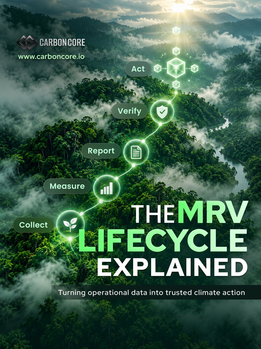 CarbonCoreIO's tweet photo. 🔄 THE MRV LIFECYCLE

📥 Collect data
📏 Measure emissions
📄 Report results
✅ Verify accuracy
🎯 Take action

MRV turns operational data into trusted carbon insights for reporting, compliance, and carbon market decisions.

#CarbonCore #MRV #CarbonTrading https://t.co/Q6N5AAoPvo